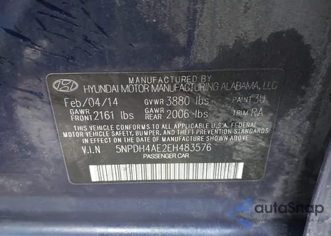 2014 Hyundai Elantra Limited из США, поврежденный, VIN 5NPDH4AE2EH483576